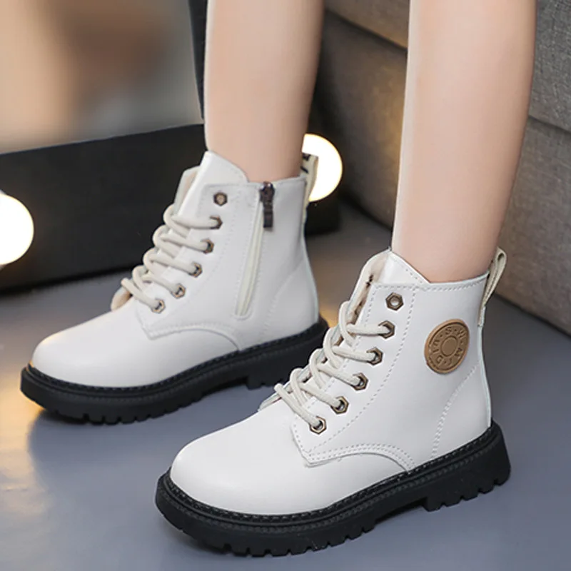 

Autumn Winter Plus Velvet Warm Kids Martin Boots Girls Boys Fashion Leather Boots Soft Non-slip Children Running Toddler Boots
