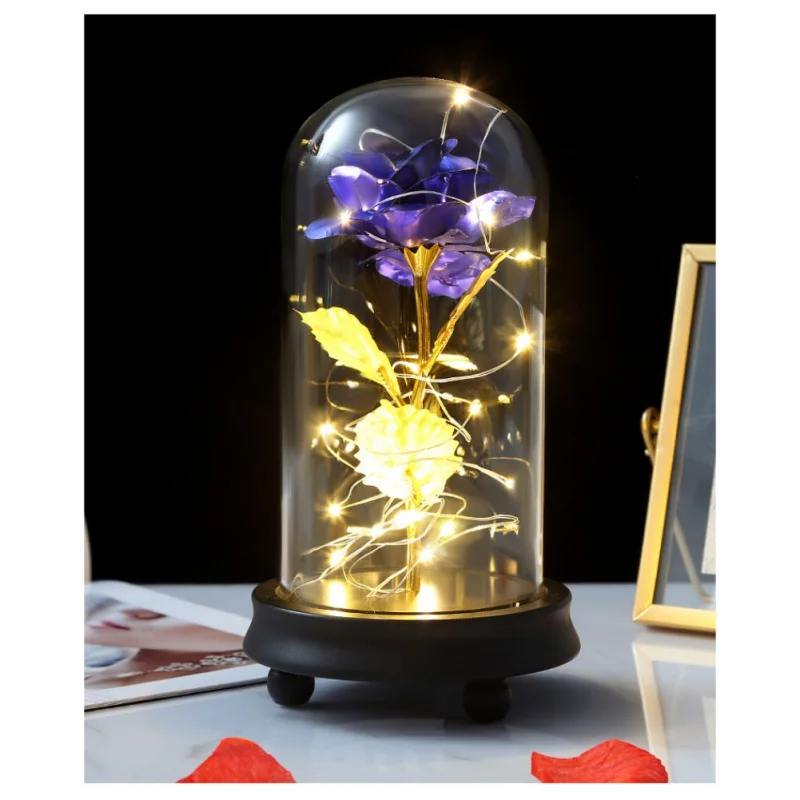 3 Colour Beauty And The Beast Red Rose In A Glass Dome On Wooden Base For Valentine's Gifts LED Lamps Christmas | Дом и сад