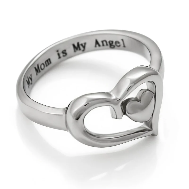

2023 Trend Love Heart Lettering My Mom Is My Angel Gift Rings For Women Cute Jewelry Bijouterie Female Wedding Accessories