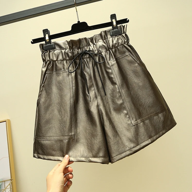 Осенние зимние кожаные шорты бежевые красные зеленые Серебристые серые черные