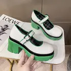 Туфли-лодочки JK униформы черные на толстой подошве с пряжкой Туфли Мэри Джейн кожаные туфли с круглым носком Женская обувь в британском стиле