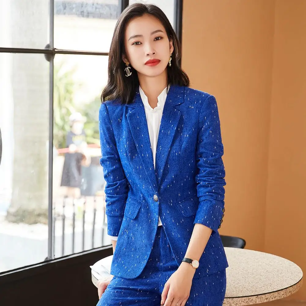 IZICFLY Winter Autumn High Quality New Style Office Uniforms Ladies Suit with Pant Two Piece Business Blazer Set For Work Outfit