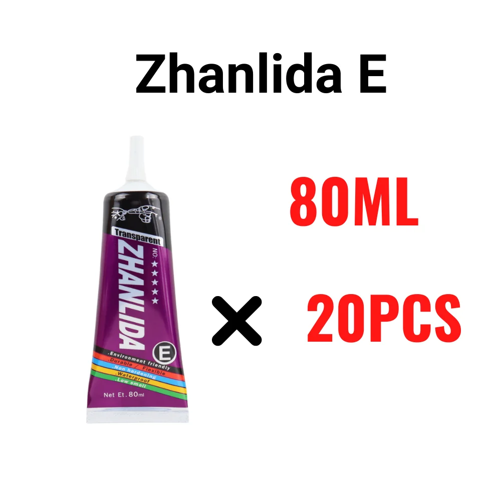 20PCS Pack Zhanlida E 80ML Clear Contact Phone Repair Adhesive DIY Glue With Precision Applicator Tip