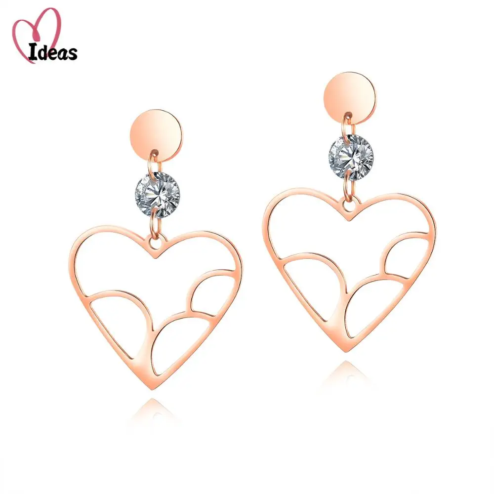 

Heart Shape Vintage Ethnic Hollow Statement Drop Earring Stainless Steel Dangle Earrings Rose Gold Color Black Jewelry Gift