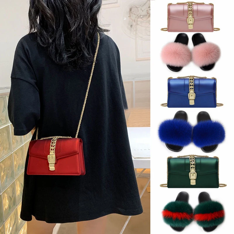 Тапки женские из натурального Лисьего меха пушистые сланцы милые туфли на