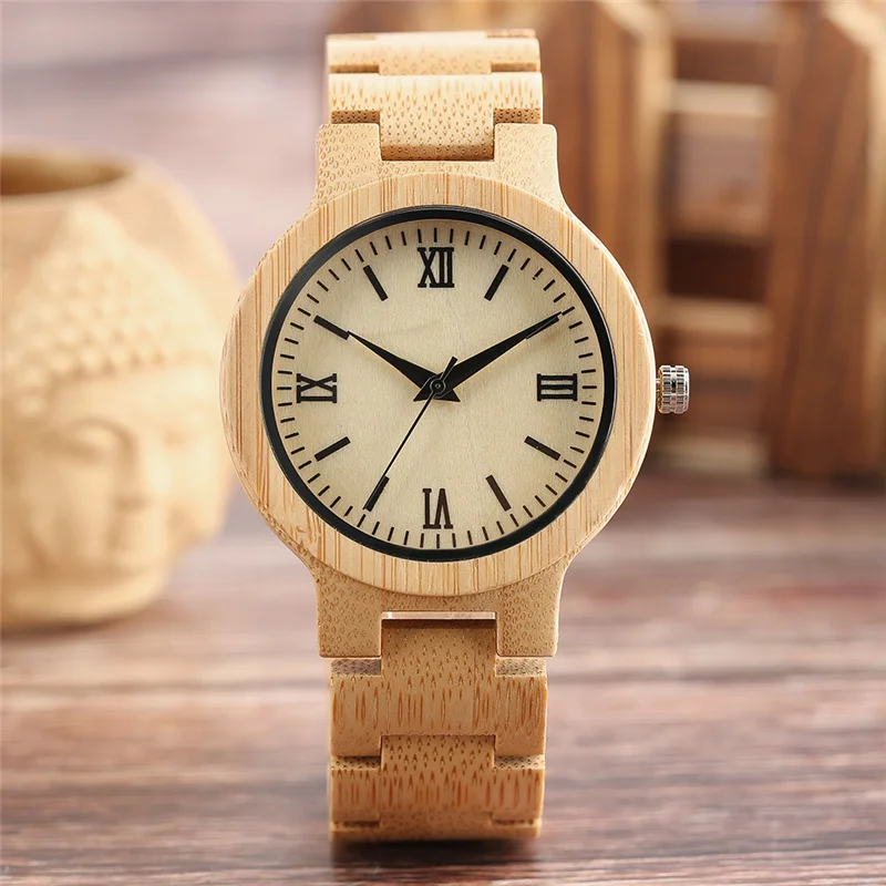 

Modern Nature Wood Men's Watches Roman Number Display Clock Quartz Analog Wrist Watch Adjustable Band Strap Wooden Reloj Gift