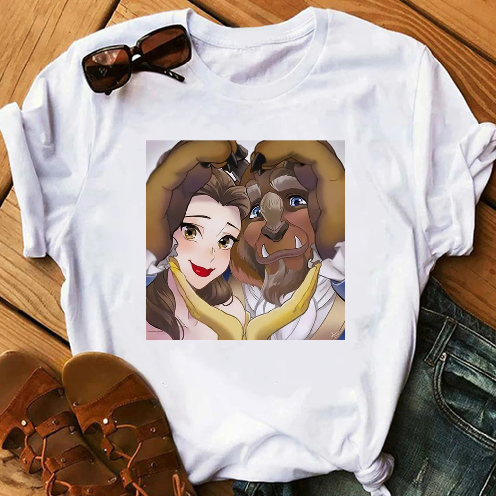 

Beauty and The Beast Women's Tee Shirt Dinsey Princess and Prince Aesthetic Love Graphic T-shirt Female Summer Casual Clothing
