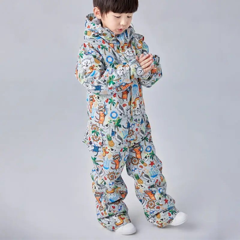 Детский Зимний лыжный костюм водонепроницаемая ветрозащитная теплая зимняя