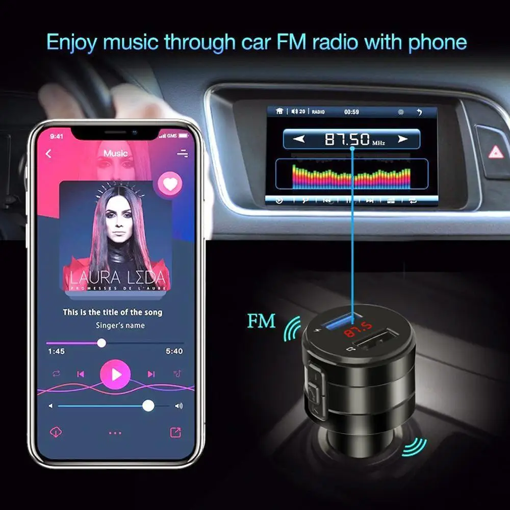 AUX 3.1A Dual USB зарядное устройство адаптер питания Bluetooth FM передатчик MP3 плеер громкой