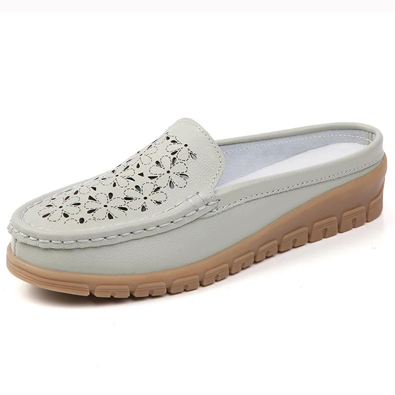 Демисезонные женские шлепанцы из натуральной кожи белого и синего цвета | Обувь