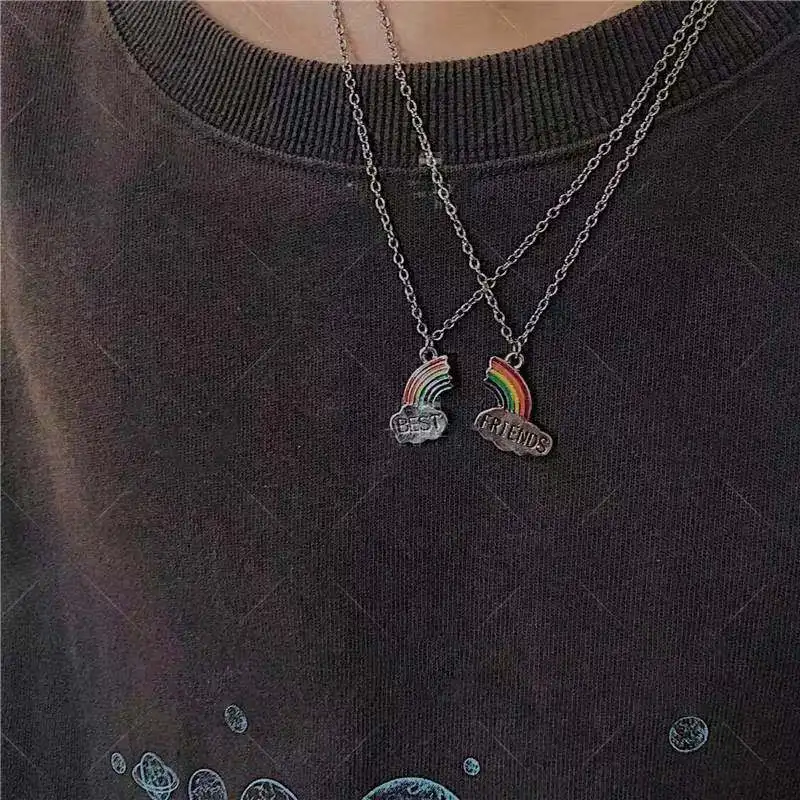 

2021 Fashion Rainbow Necklace for Women Couple Drop Pendant Chain Pride Unisex Jewelry Gift Best Friend Fashion Accessories