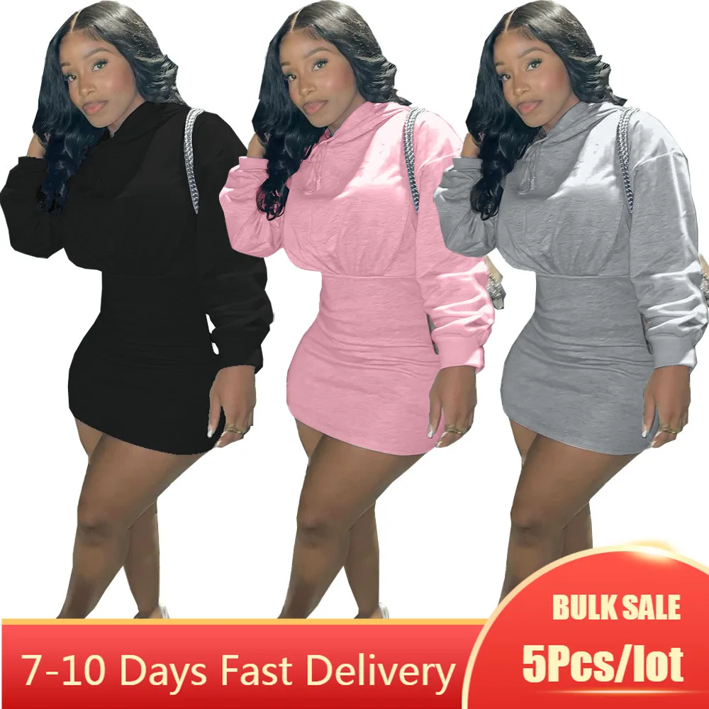 

5 шт., женское платье-свитшот с длинным рукавом и капюшоном