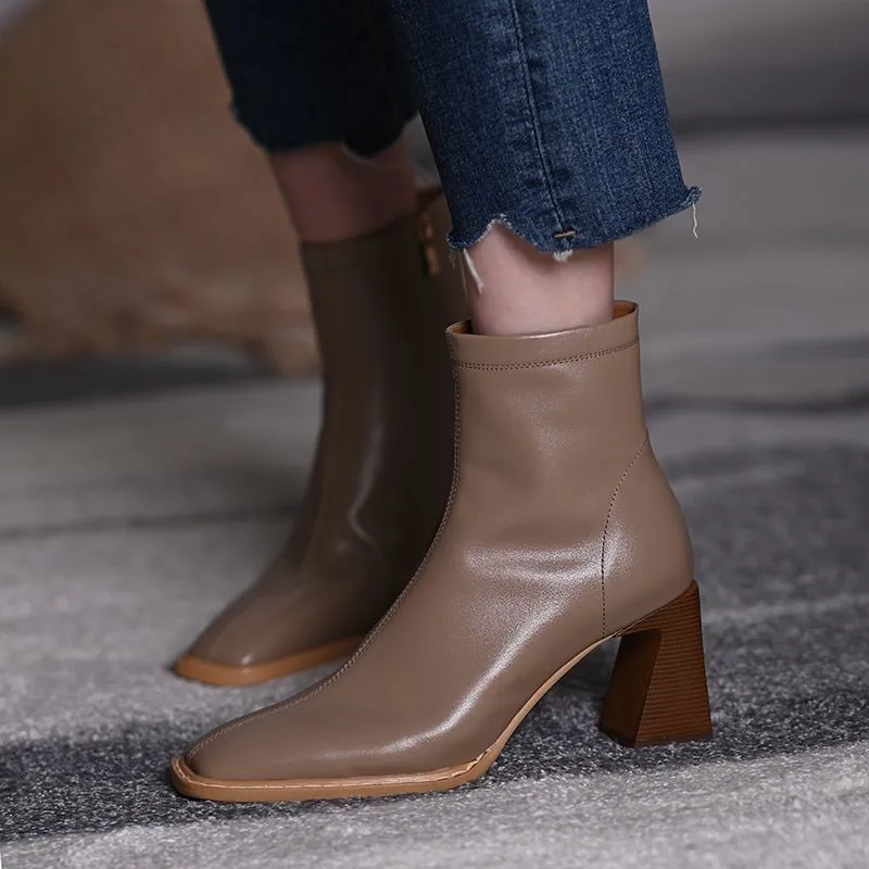 

Elegant Woman Boots Brand Women's Shoes Leather Booties Boots-women Clogs Platform Fashion Rubber Ladies Ankle Med Zip