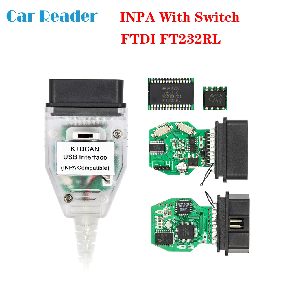 Для BMW INPA OBDII переключатель сканера + DCAN K может с FTDI FT232RL OBD obd2 Диагностический