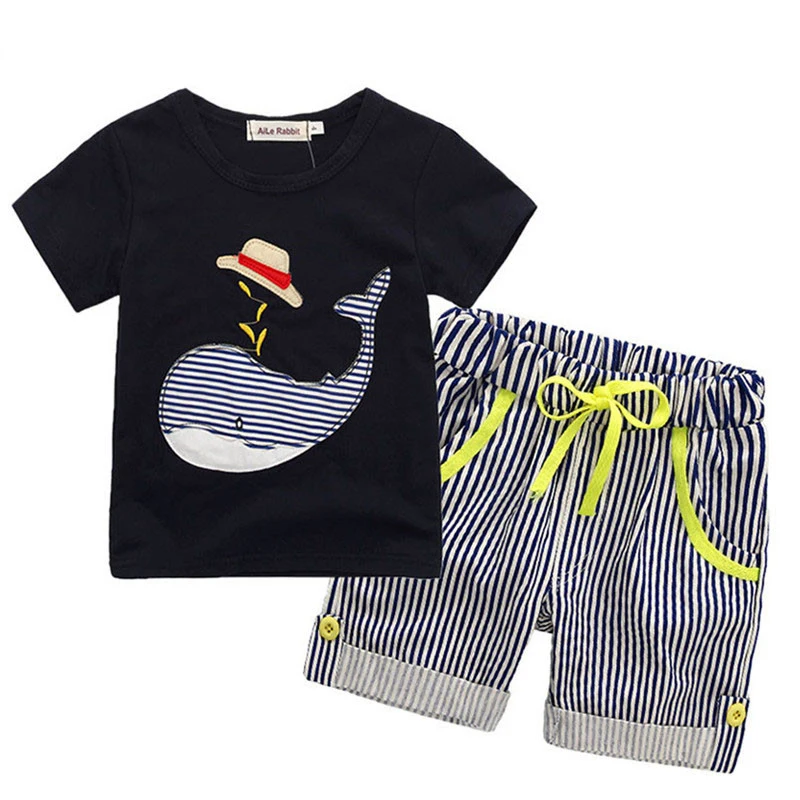 Didi Kids Cotton Boys Clothes Children Clothing Sets Summer Baby Boy Cute Whale Children's T-Shirt Denim Pants |
