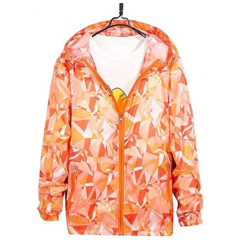 Plus Size Jacket Women Sportswear Ultralight Breathable Print Sunscreen Windbreaker Hooded Jackets | Женская одежда