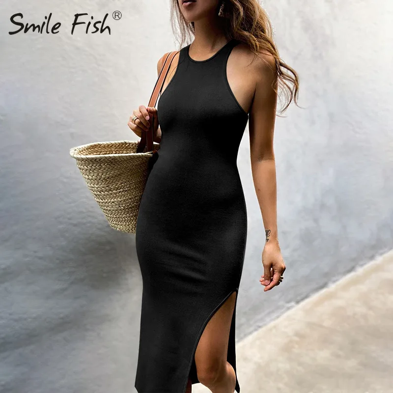 Сторона Разделение новые летние женское платье майки облегающее миди