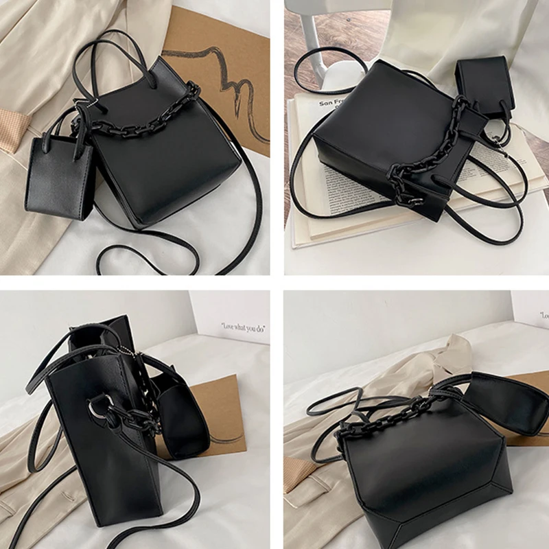

Luxury Chains Handbag Women PU Leather Shoulder Bag Fashion Crossbody Bag Designer Combination Bag 2pcs Trendy Pouch