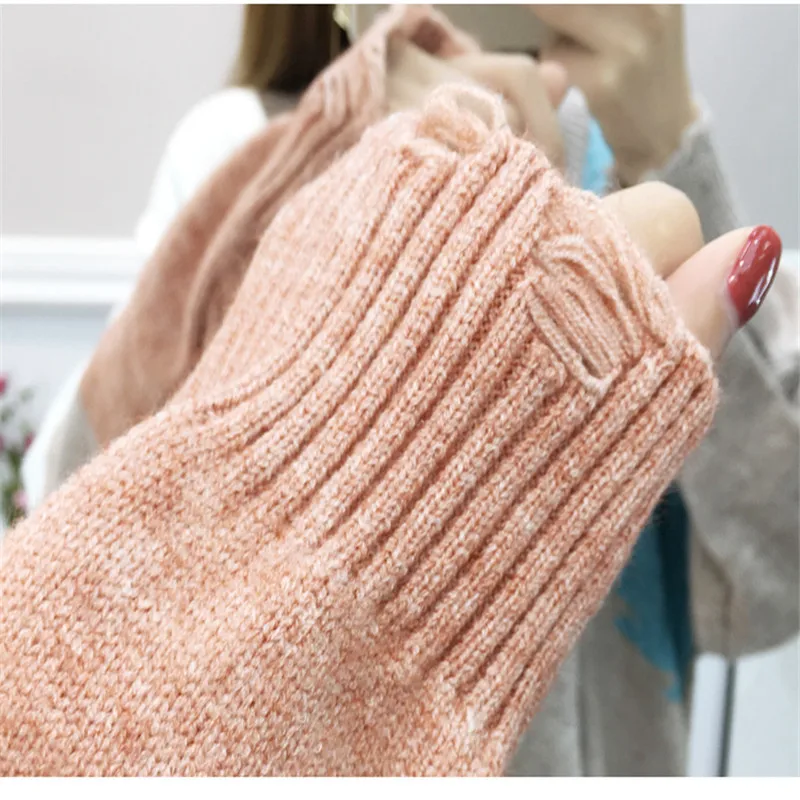 

New Arrival Women Sweater Pullovers Autumn Winter Knitted Tops Jumper Holes Plus Size Warm Pull Femme Hiver 2019New V-Neck H187
