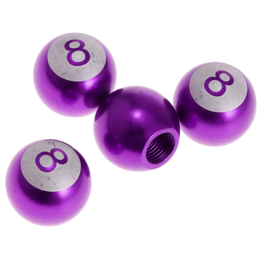 

4 PCS Car Bicycle Wheel Tire Air Valve Stems Dust Cover 8 Ball Purple