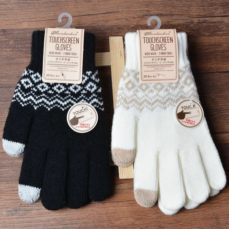 

Winter Gloves Cashmere Wool Knitted Women Girls Winter Warm Thick Touch Screen Fingered Glove Skiing Elastic Gloves Mittens