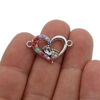 jakongo silver plated crystal heart footprint charm connector for making bracelet diy findings jewelry accessories 17x27mm 5pcs