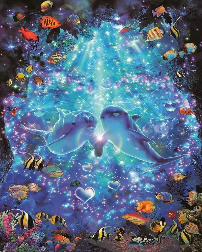 

JMINE Div 5D Dolphin Underwater Fish Full Diamond Painting cross stitch kits art High Quality Animal 3D paint by diamonds
