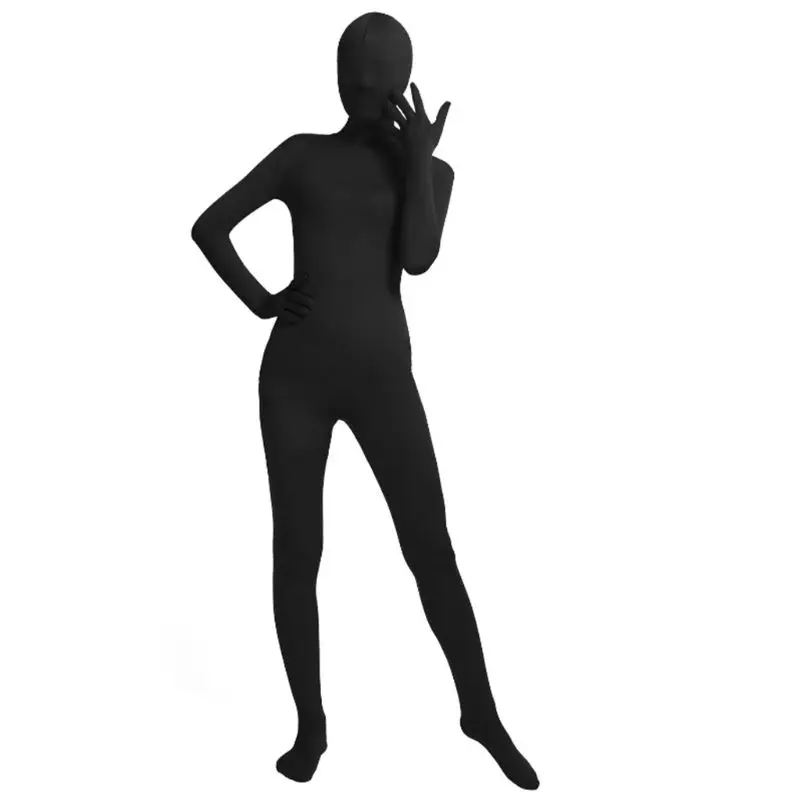 Mens Women Unisex Full Body Tights Suit Spandex Stretchy Black Cosplay Costume Disappearing Man Bodysuit for Halloween Party
