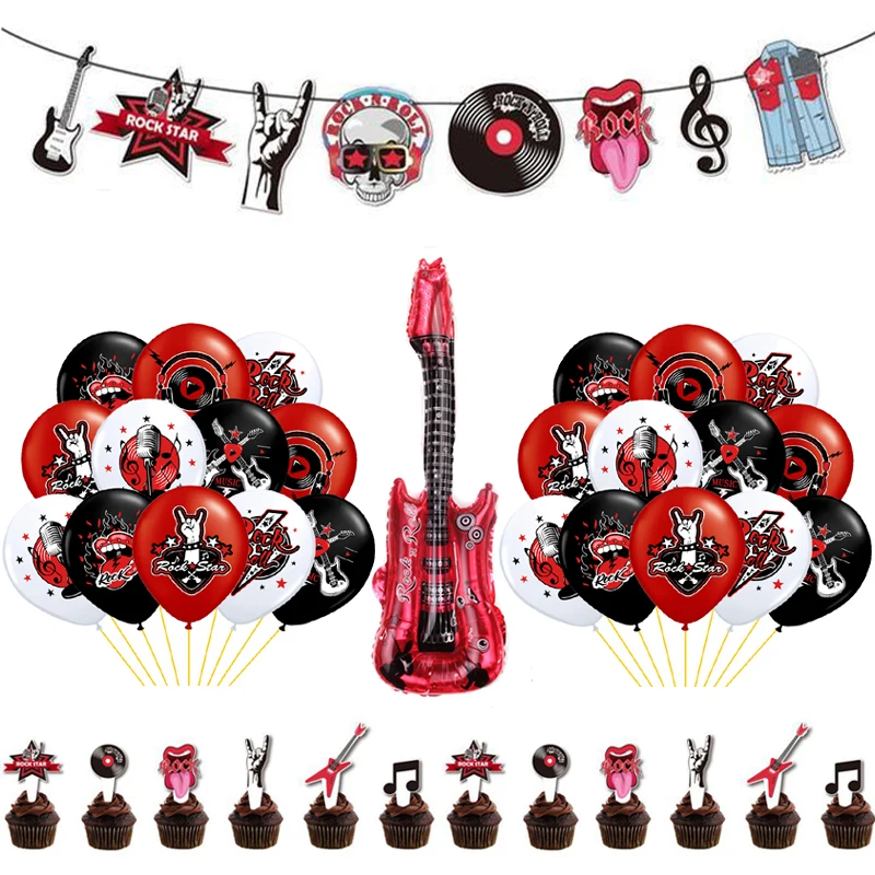 Рок-н-ролл воздушные шары видеозапись гитара Лента Микрофон на день рождения