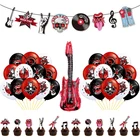 Рок-н-ролл воздушные шары видеозапись гитара Лента Микрофон на день рождения ранняя Музыка Радио торт Топпер шары