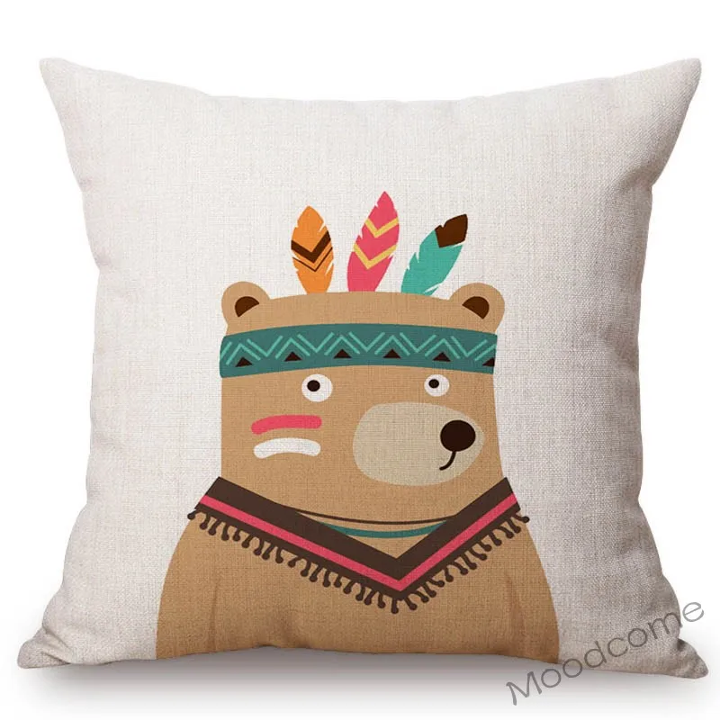 Cute Forest Animals Owl Raccoon Fox Bear Baby Cartoon Art Sofa Throw Pillow Case Lovely Woodland Animal Children Cushion Cover
