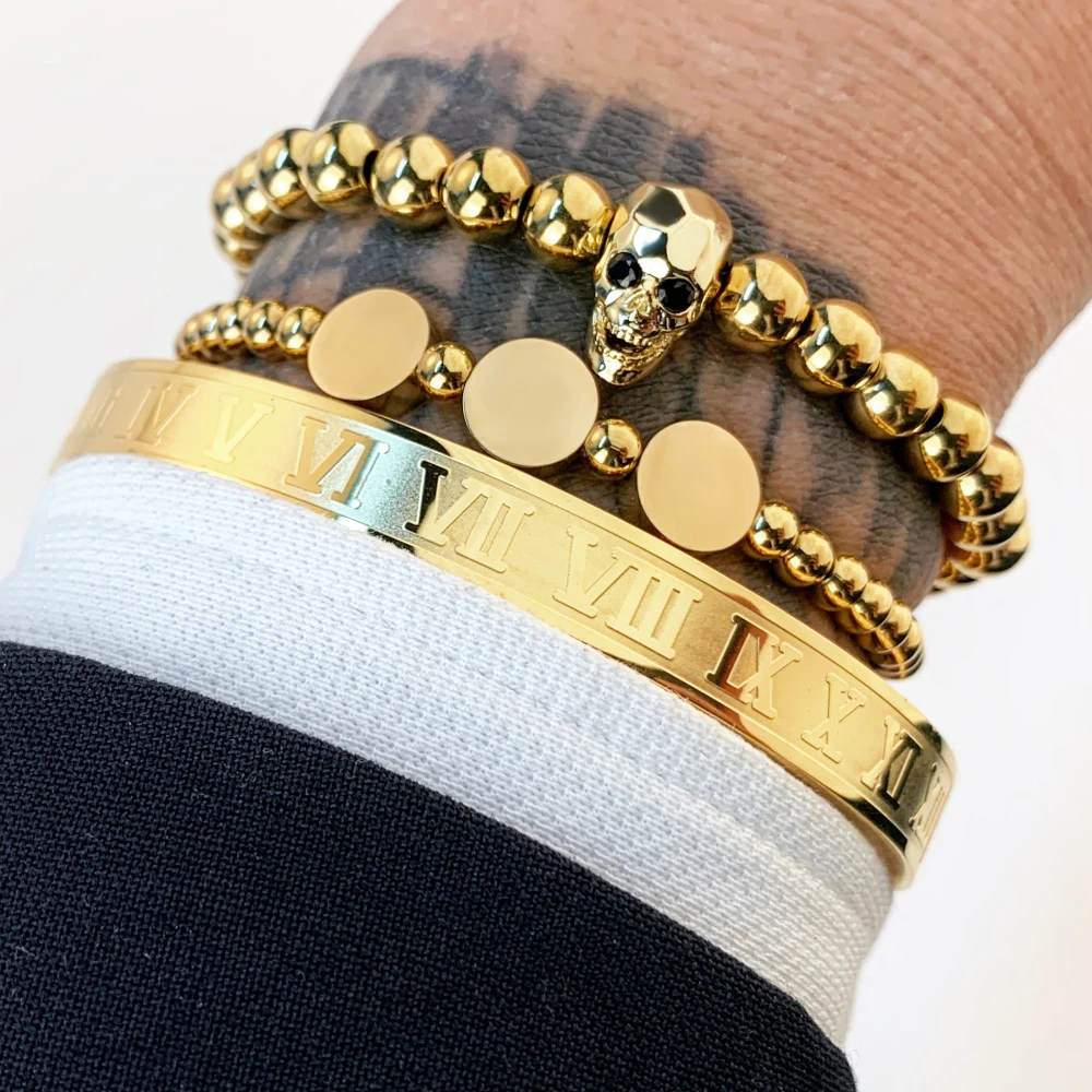 Роскошный золотой браслет мужской Корона череп сердце проложить CZ Циркон из