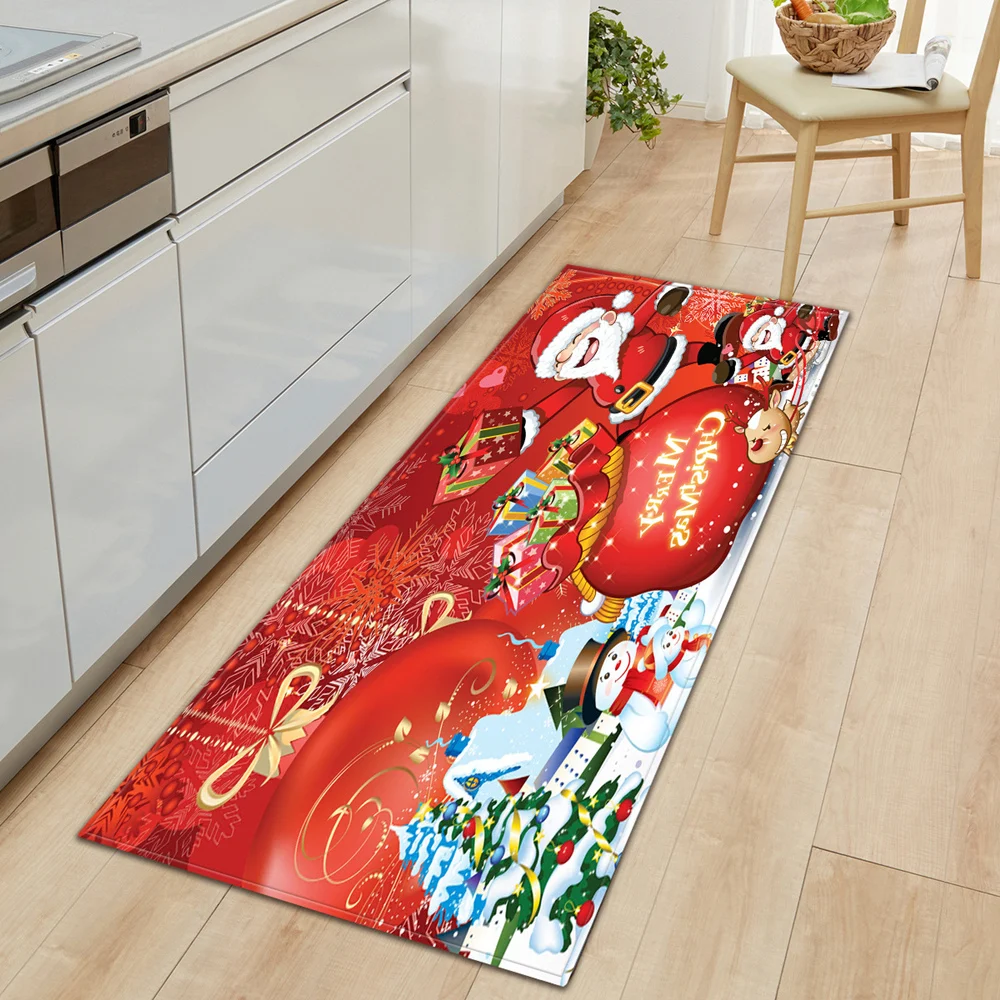 

Christmas Kitchen Mat Bedroom Entrance Doormat Home Hallway Floor Decoration Living Room Carpet Bathroom Non-slip Absorbent Rug