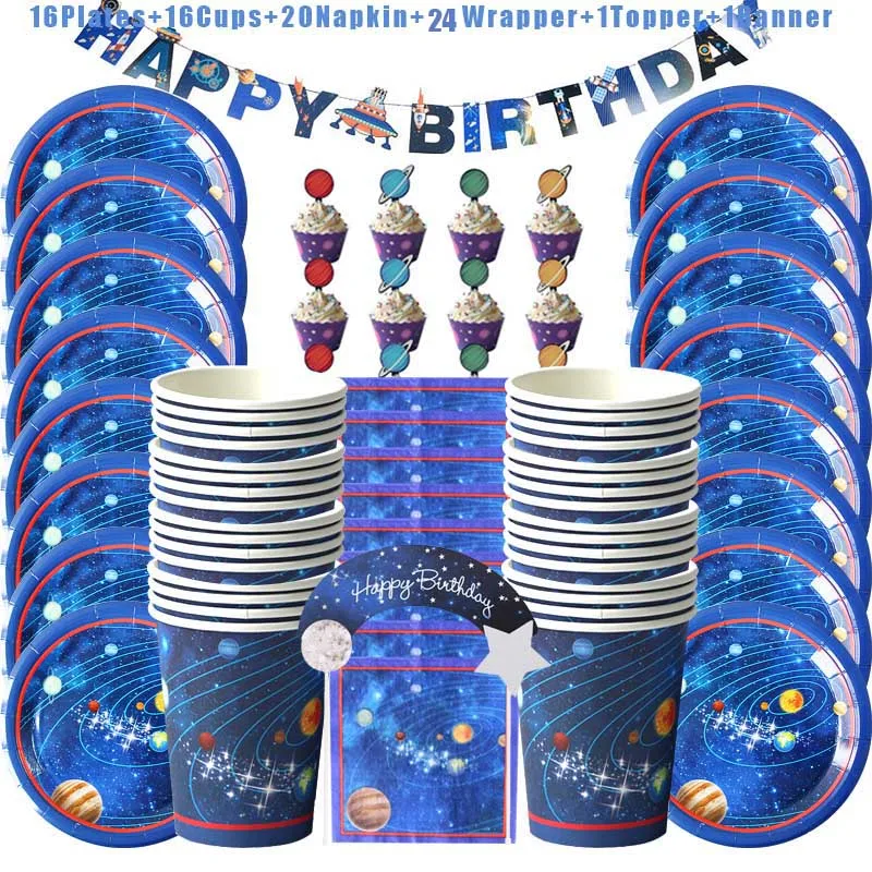 tableware set 1 Принадлежности для космоса, вечерние, водонепроницаемые наклейки, декор для детей, подарок на день рождения, вечерние украшения и мероприятия - Цвет: tableware set 1