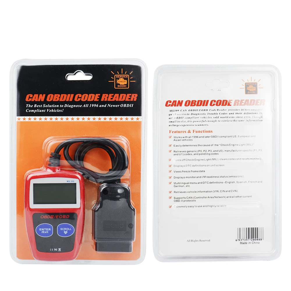 Сканер кодов MS309 CAN BUS OBD2 считыватель автомобиля EOBD OBD II диагностический