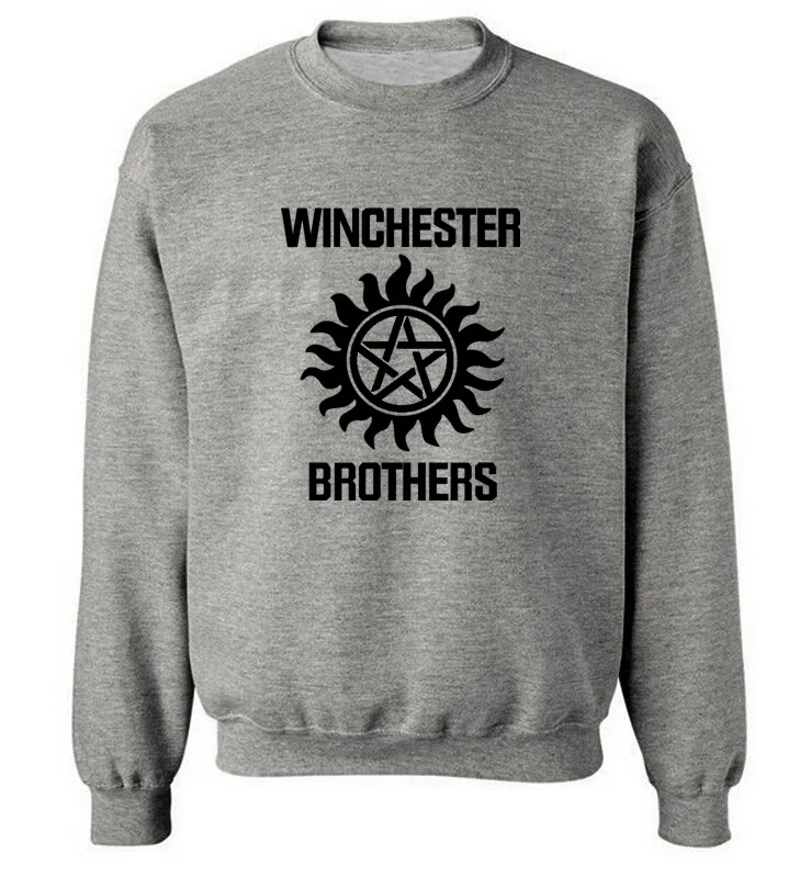 

Unisex Spring Autumn Casual Men Sweatshirt Winchester Brothers Printing Solid Color Round neck Cotton Men pullover