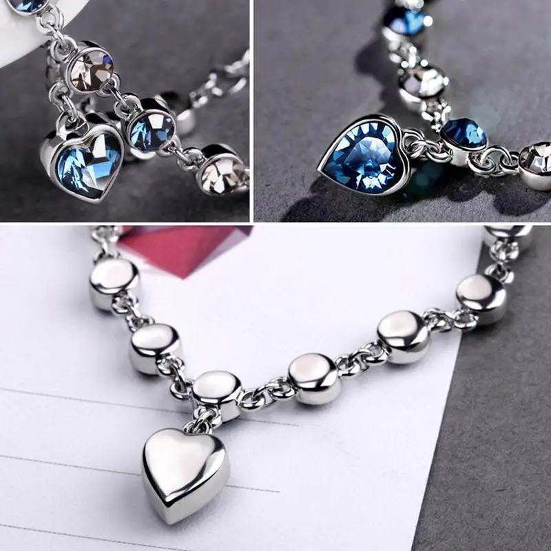 1 Pcs Ocean Heart Bracelet Austrian Crystal Zircon Women's Pendant Jewelry Lady crystal Love Fashion D3V6 | Украшения и