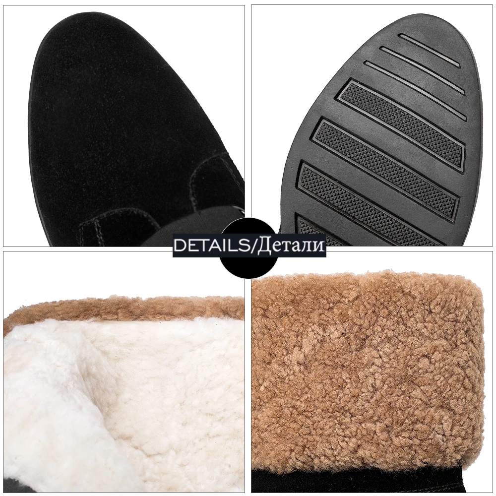 

WETKISS New Cow Suede Snow Boots Women Metal Decor Winter Shoes Woman Round Toe Thick High Heels Ankle Boots Warm Winter Boot