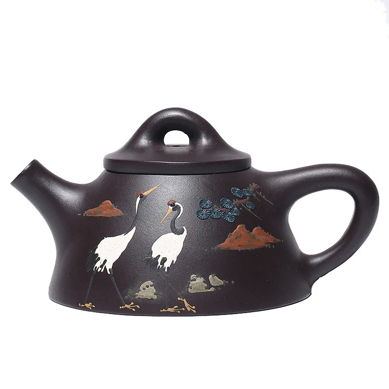 

Pine Crane Overlord Stone Drum Coloured Drawing Or Pattern Dark-red Enameled Pottery Teapot Kungfu Online Gift Xu Feng Teapot