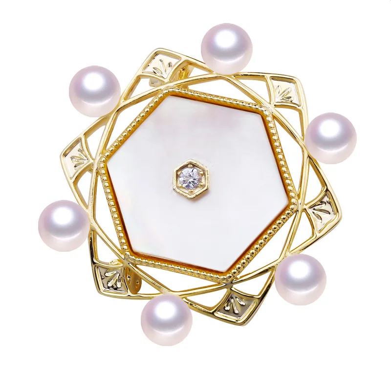 

Natural freshwater pearl seashell corsage pin beaded brooch