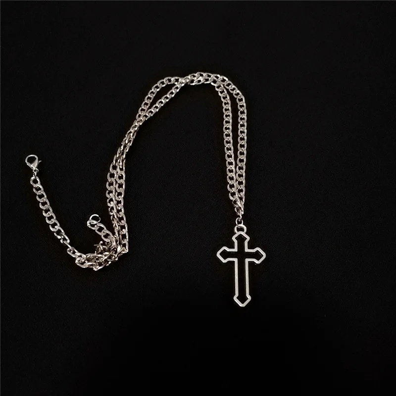 

5PCS Street Style Necklace For Men Women Gift Wholesale Neck Jewelry Vintage Gothic Hollow Cross Pendant Necklace Silver Color