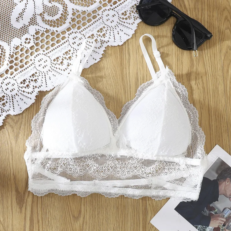 

2021 Women Backless Lace Bras Sexy Lingerie Beauty Back Deep V Bralette Wire Free Thin Underwear Push Up Bra Girls Brassiere