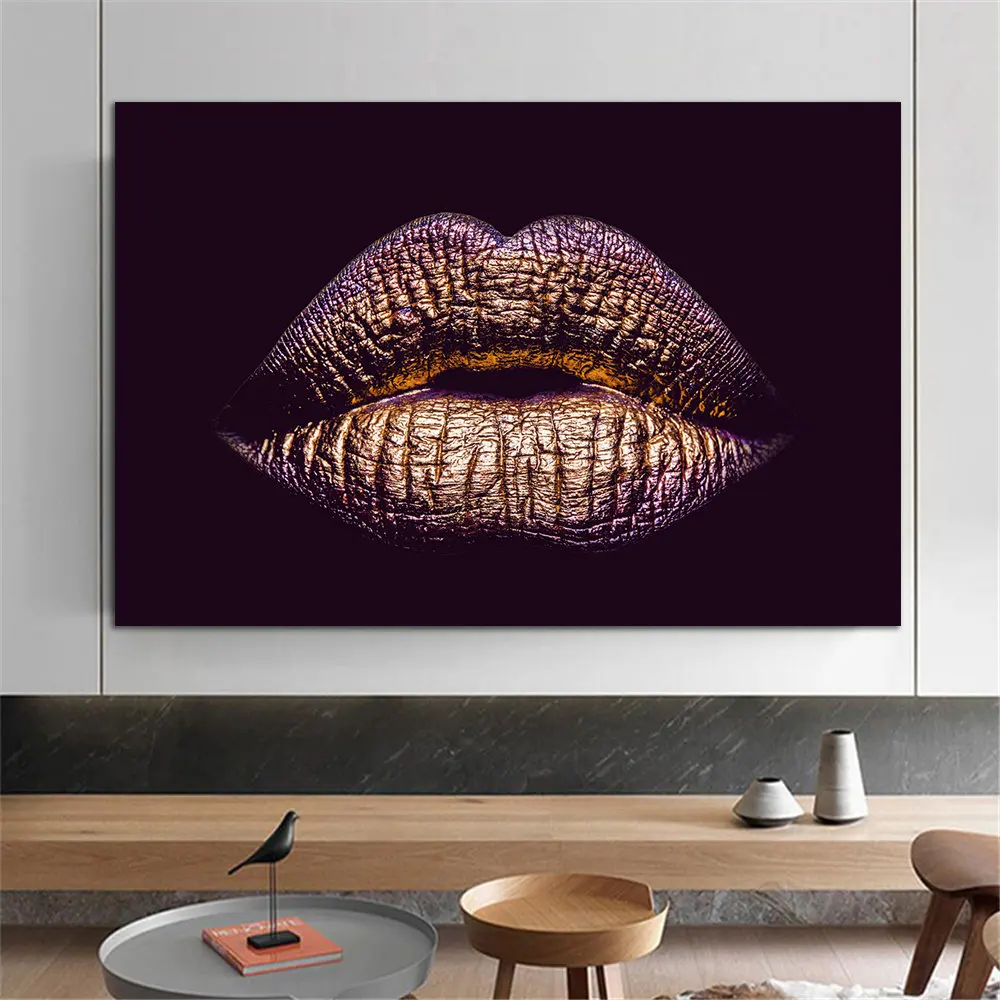 Горячая Распродажа, африканская художественная Золотая Сексуальная Картина на холсте с губами, Современная однопанельная настенная живопись, печать на заказ, без рамки, печать на холсте