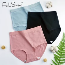 FallSweet – lot de 3 pièces! Culotte taille haute en coton pour femmes, sous-vêtement confortable de couleur unie, grande taille, M-XXXL
