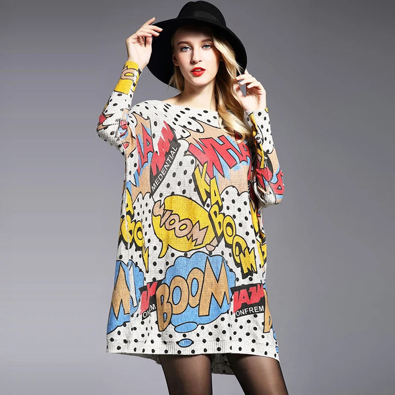 Негабаритный женский свитер пуловер Модный рукав летучая мышь точка печати