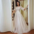 Женское свадебное платье с круглым вырезом, большие свадебные платья из тюля с полурукавами и 3D аппликацией, трапециевидные свадебные платья, 2022