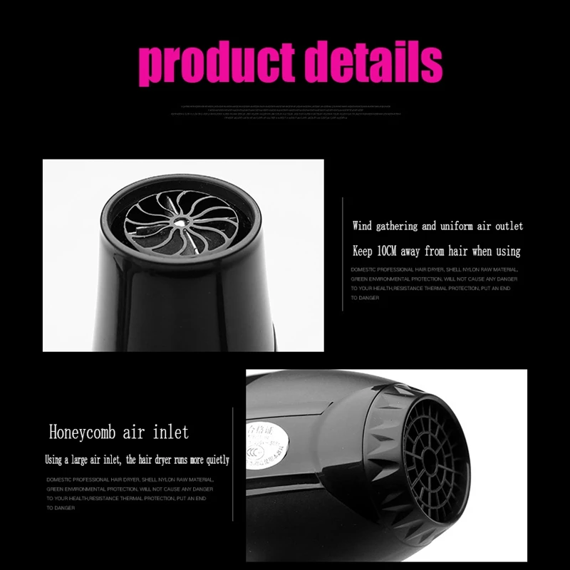 

Professional Electric Hair Dryer Salon 3 Speed 2 Heat Hairdressing Blow 2400W Salon Blow Dryer EU Plug