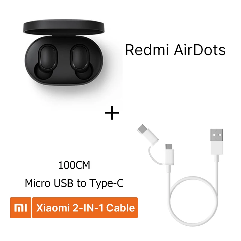 Глобальная версия Xiaomi Redmi AirDots Bluetooth 5,0, наушники-вкладыши TWS, беспроводные Bluetooth наушники, стерео, бас, микрофон, громкая связь, управление AI - Цвет: Black100