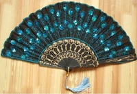 peacock pattern sequin fabric hand fan decorative 8 color