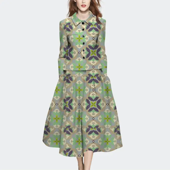 

Popular European and American Specially Designed Women's Suits, New Printed Jackets and Skirts In Autumn 2021, Two Sets.